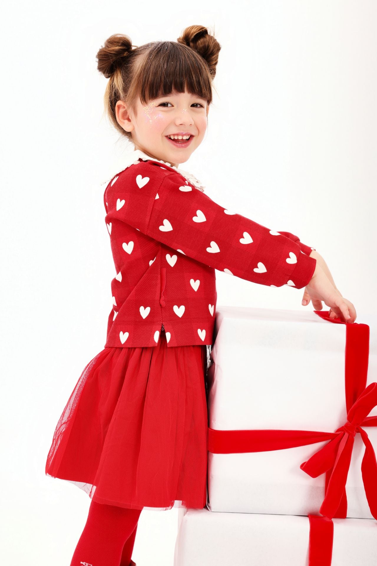 AW25 AGATHA RUIZ DE LA PRADA Girls Red Heart Print Skirt Set with Tights
