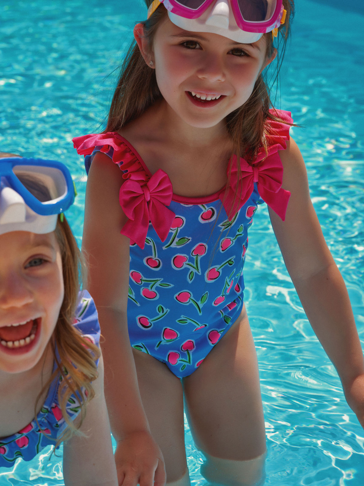 Deolinda Cherry girls blue and pink swimsuit 26010 - detail view