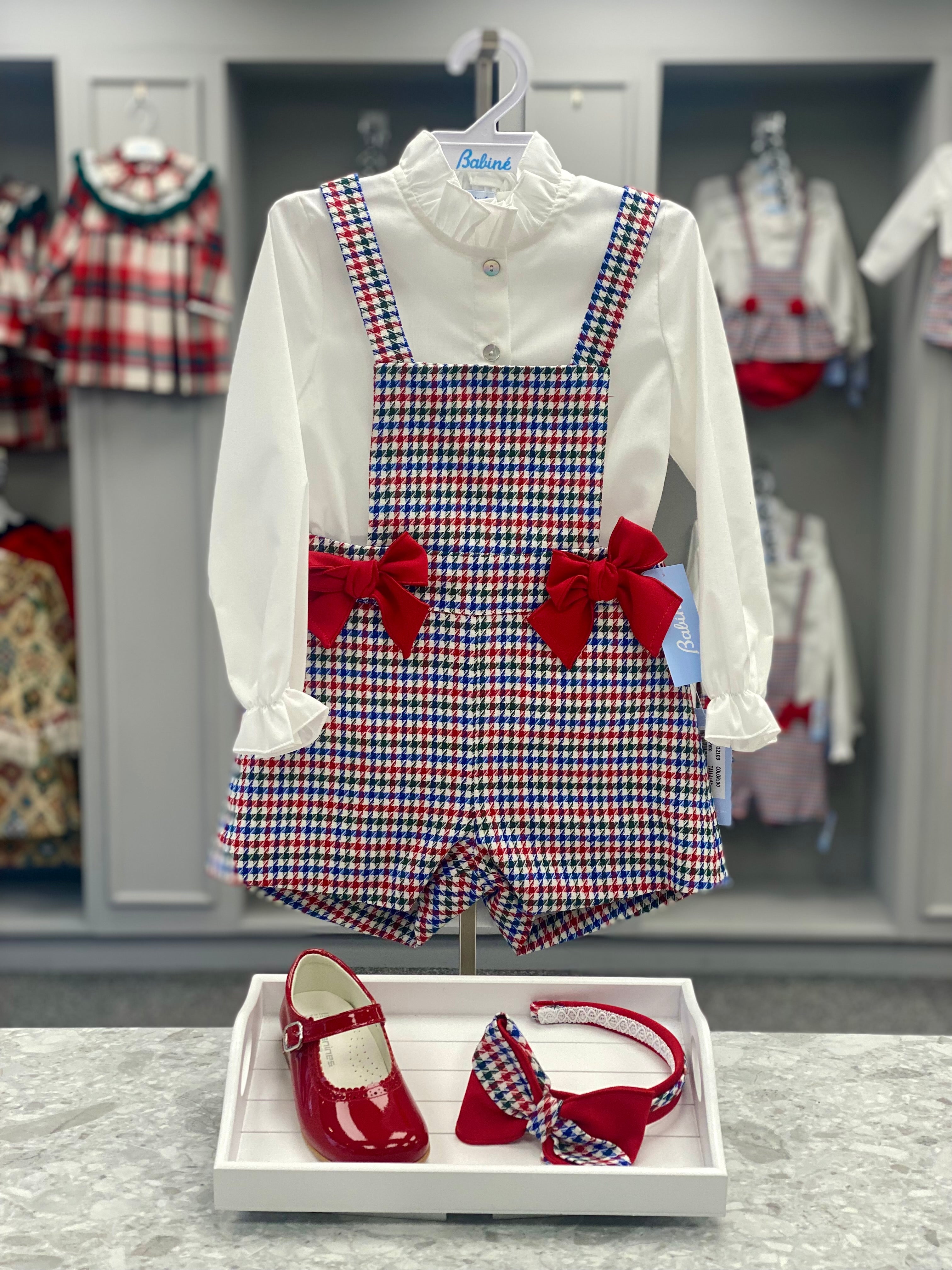 BABINE AW24 Red, Blue & Green Check Girls Playsuit Set - CLEARANCE SALE