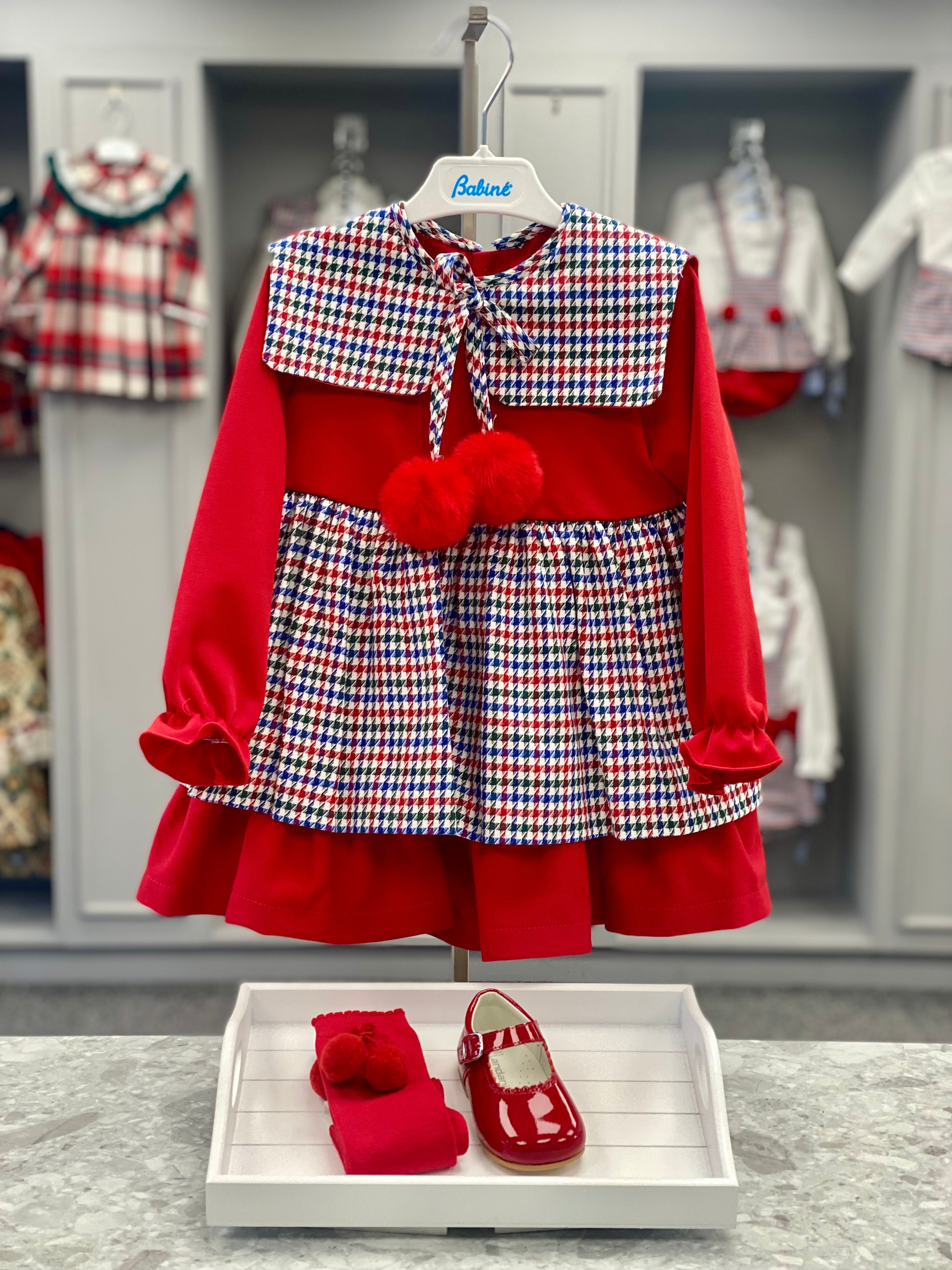BABINE AW24 Red, Blue & Green Check Girls Puffball Dress - CLEARANCE SALE