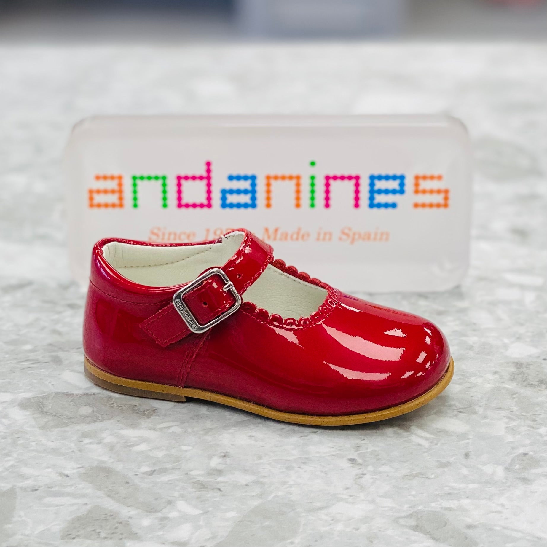 ANDANINES Red Pearl Girls Patent Leather Mary Jane Shoes
