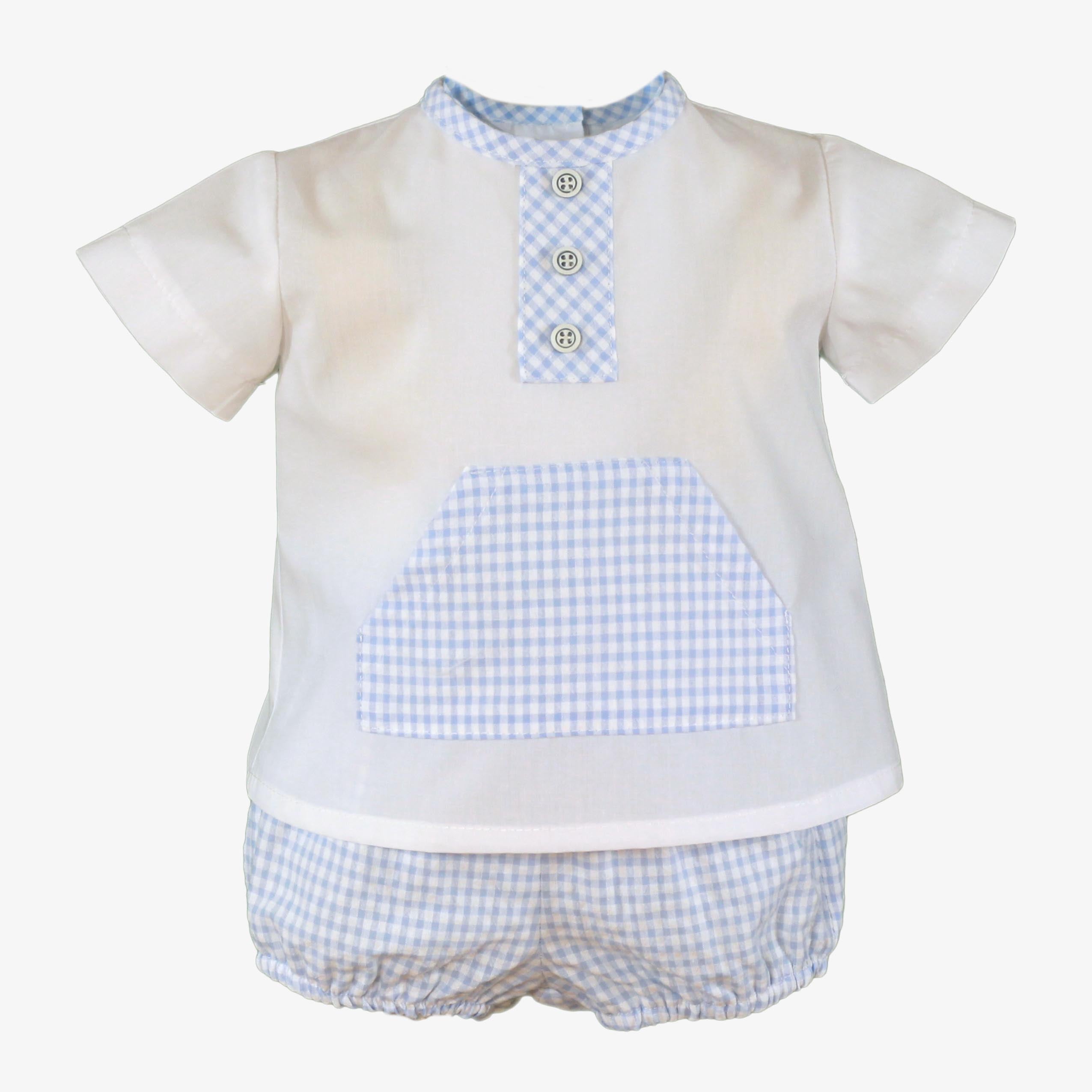 MIRANDA SS25 Blue & White Boys Check Short Set - 22/23