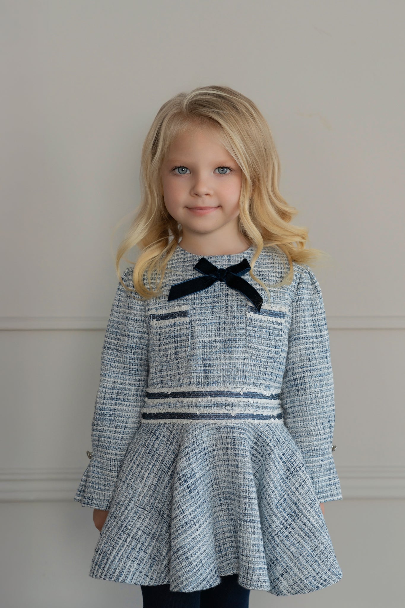 AW25 MIRANDA Blue Girls Tweed Dress - 229V