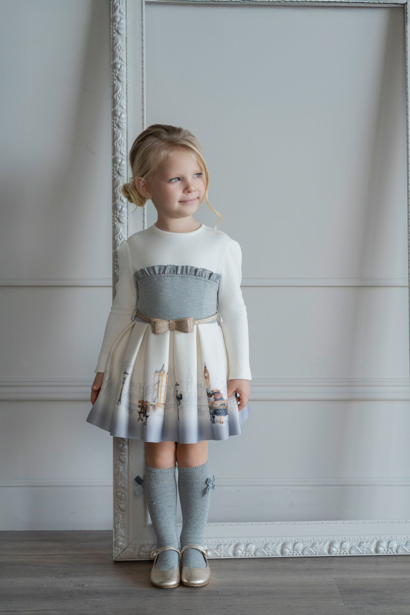 PRE ORDER AW25 MIRANDA Cream & Grey Girls Dress - 236V