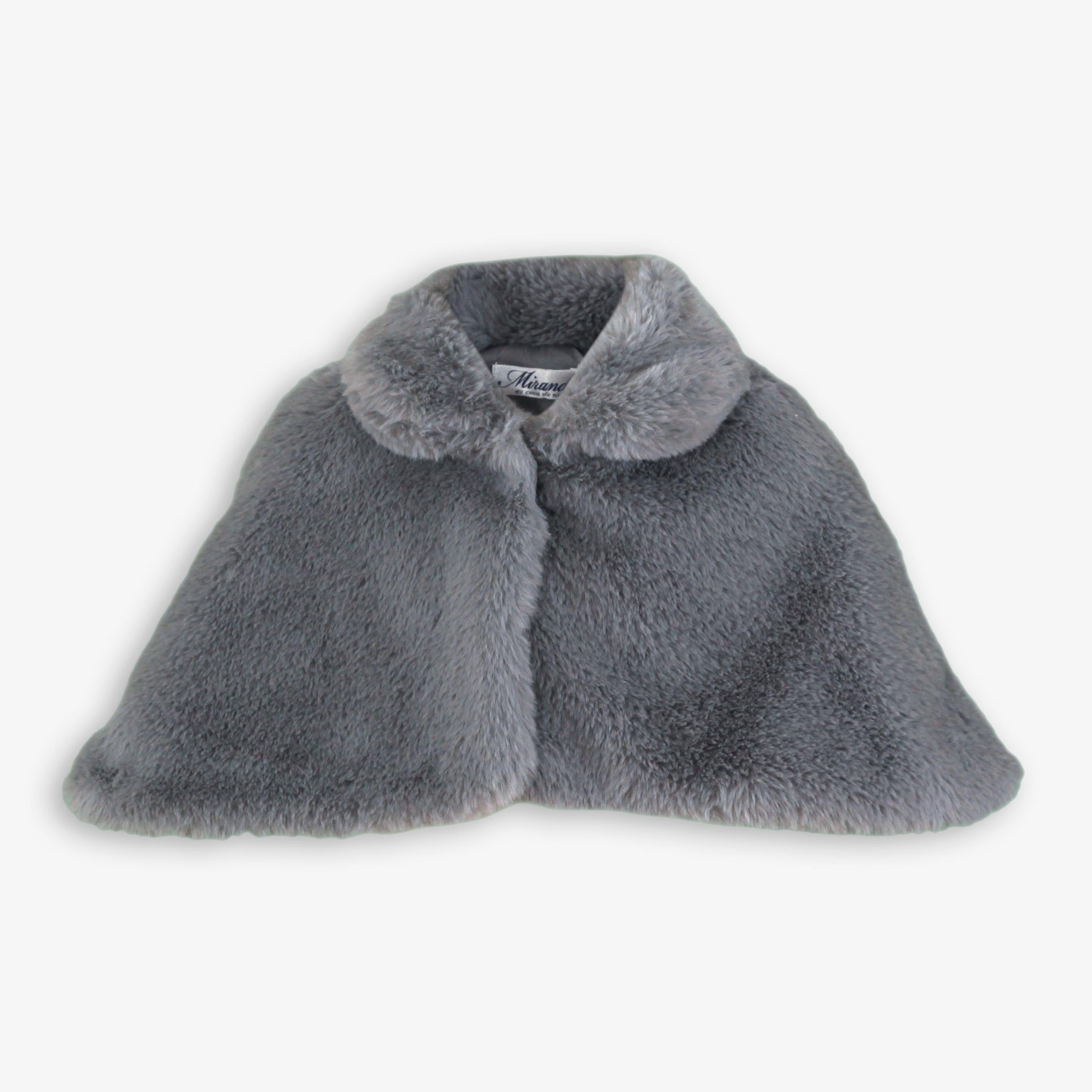AW25 MIRANDA Cream & Grey Girls Skirt Set with Faux Fur Cape - 236