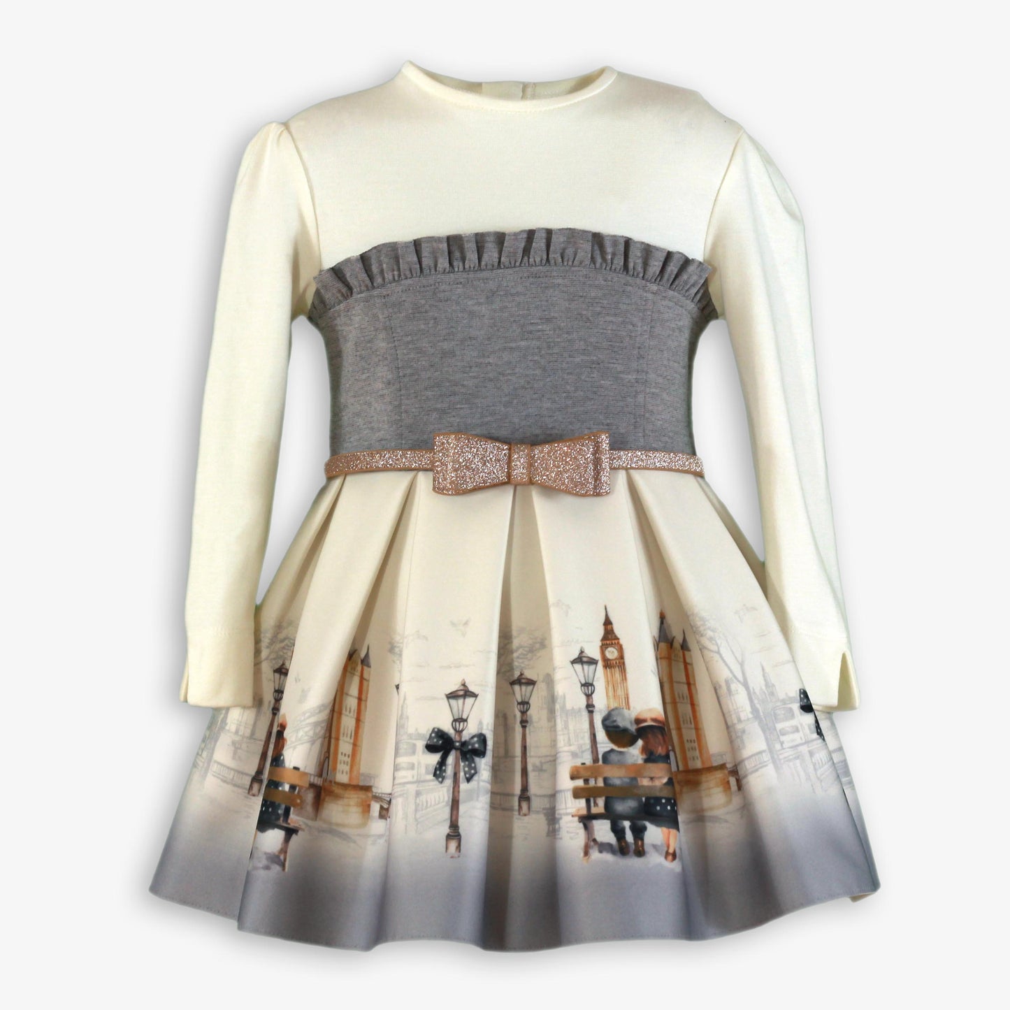 AW25 MIRANDA Cream & Grey Girls Dress - 236V