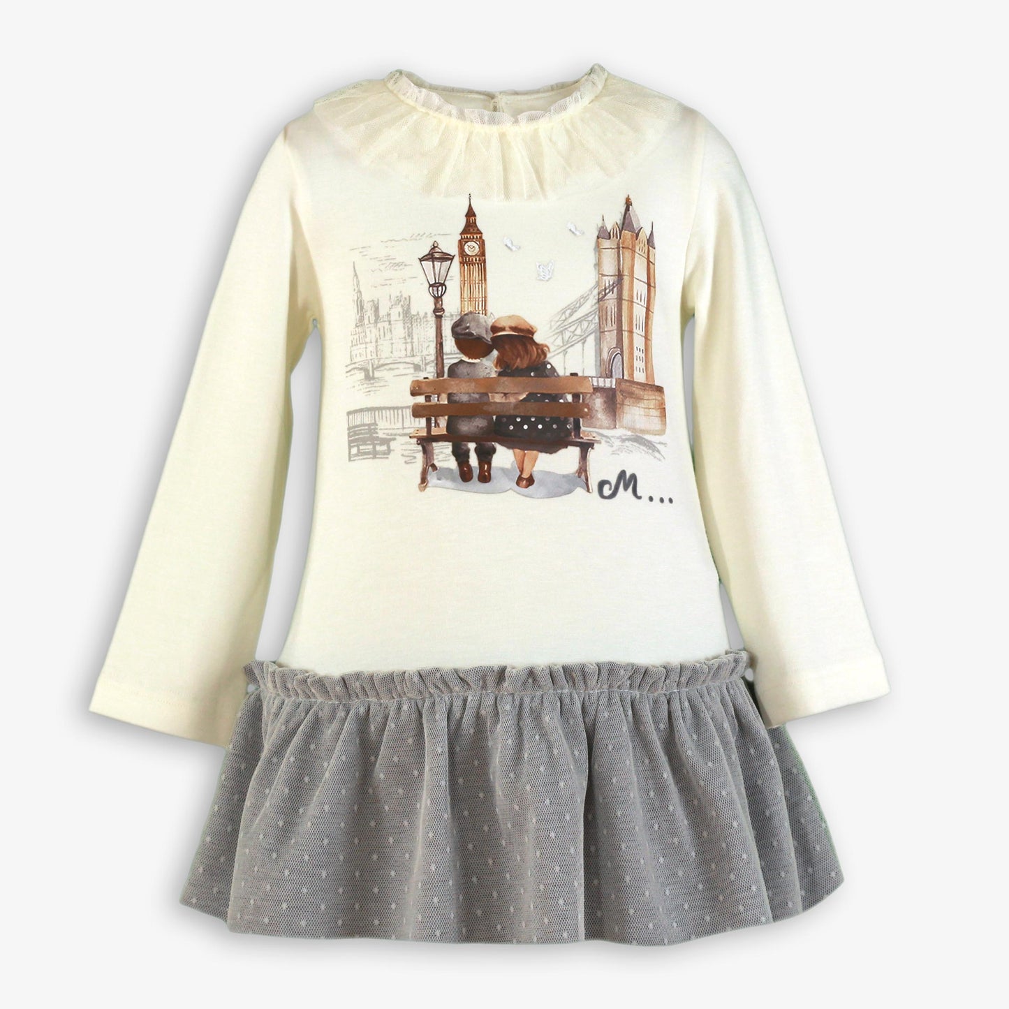 AW25 MIRANDA Cream & Grey Girls Jersey Dress - 237V