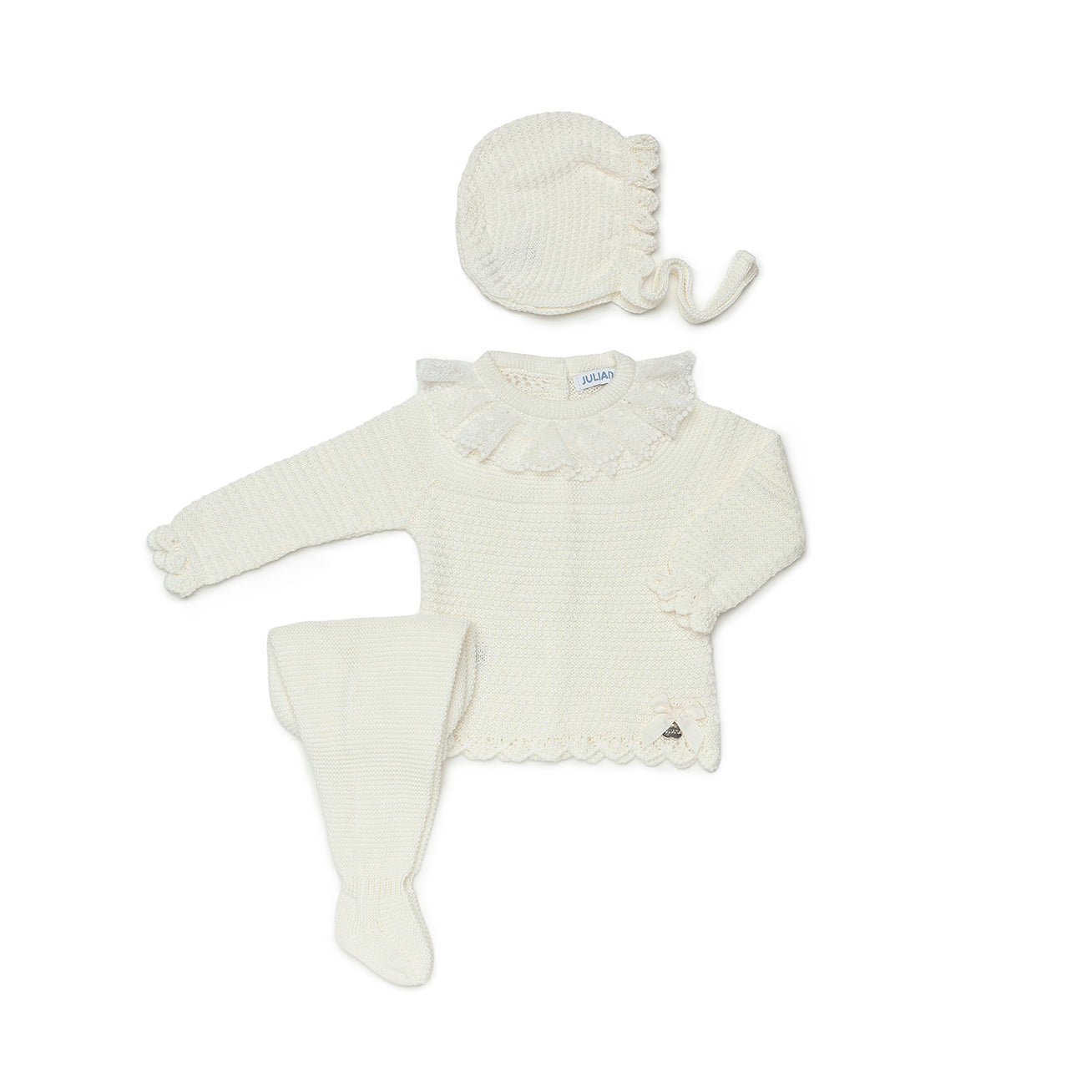 JULIANA Alcobresse Girls Cream Lace Three Piece Knitted Set - 23033