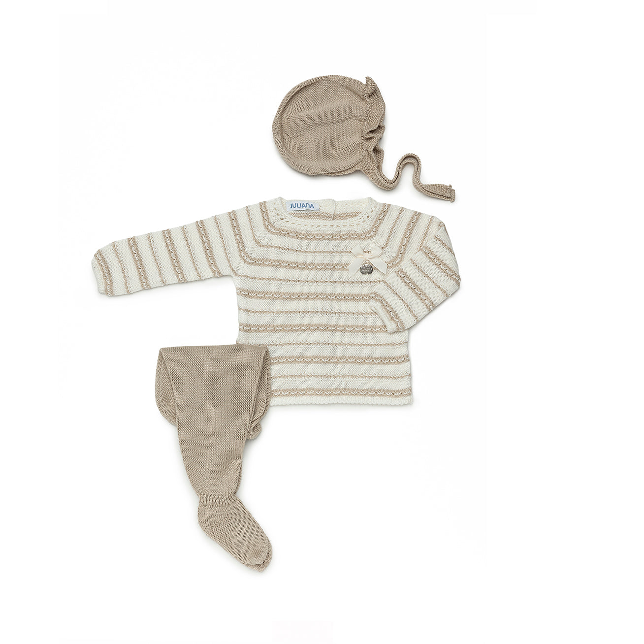 JULIANA Alcobresse Girls Cream & Beige Three Piece Knitted Set - 24053