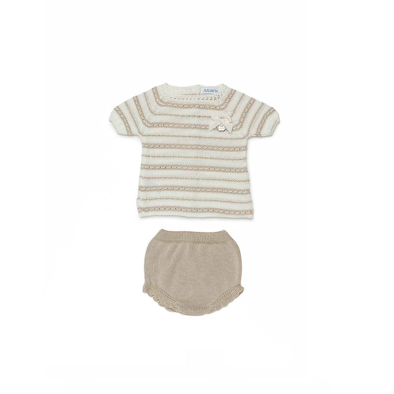 JULIANA Alcobresse Girls Cream & Beige Knitted Jam Pant Set - 24067