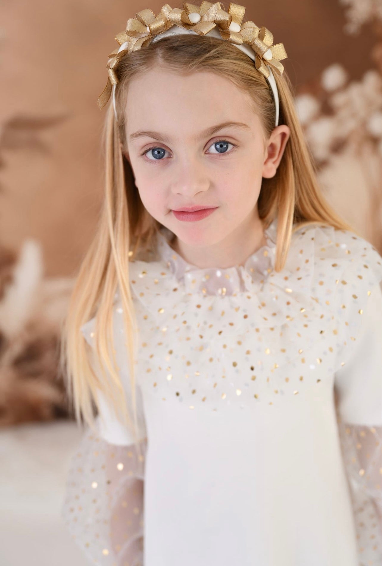 ROCHY AW24 Gold Girls Tulle Sleeve Dress - CLEARANCE SALE