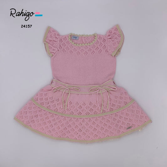 RAHIGO Pink & Cream Girls Drop Waist Dress - 24157