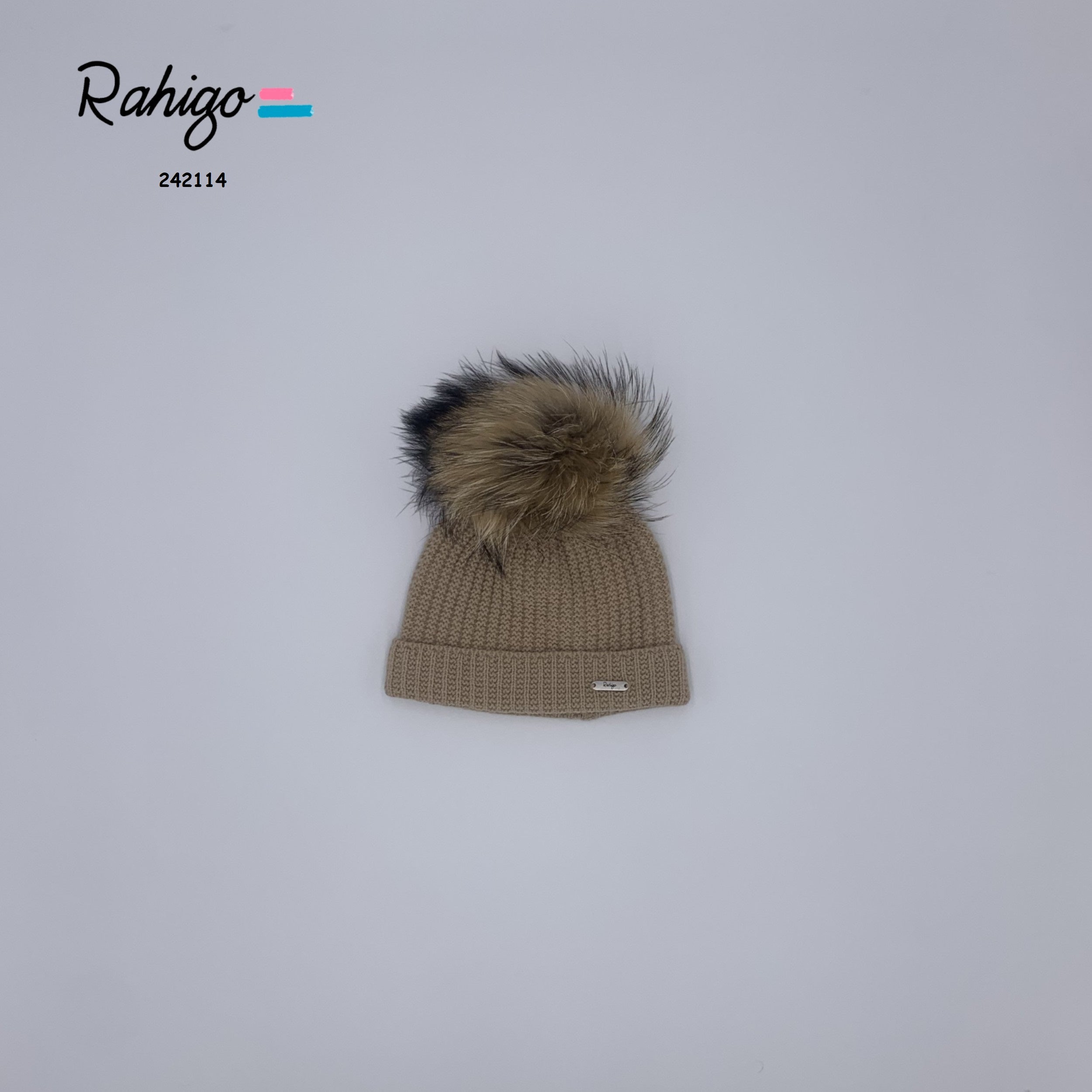 RAHIGO AW24 Camel Fur Unisex Pom Pom Hat - CLEARANCE SALE