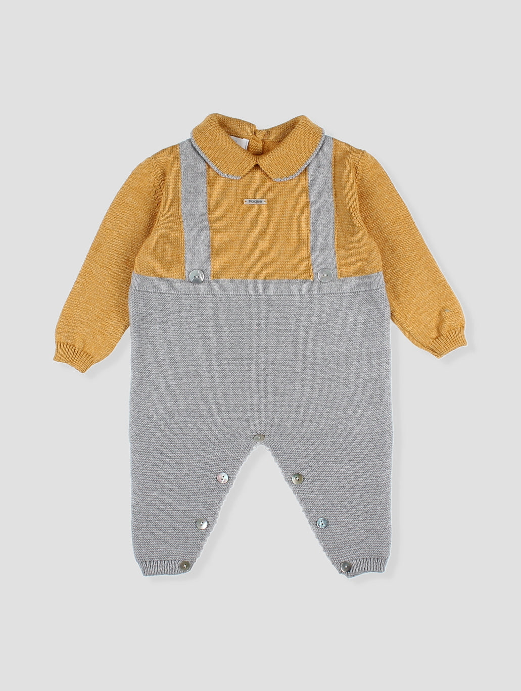 AW24 FOQUE Mustard & Grey Boys Knitted Romper - 1214
