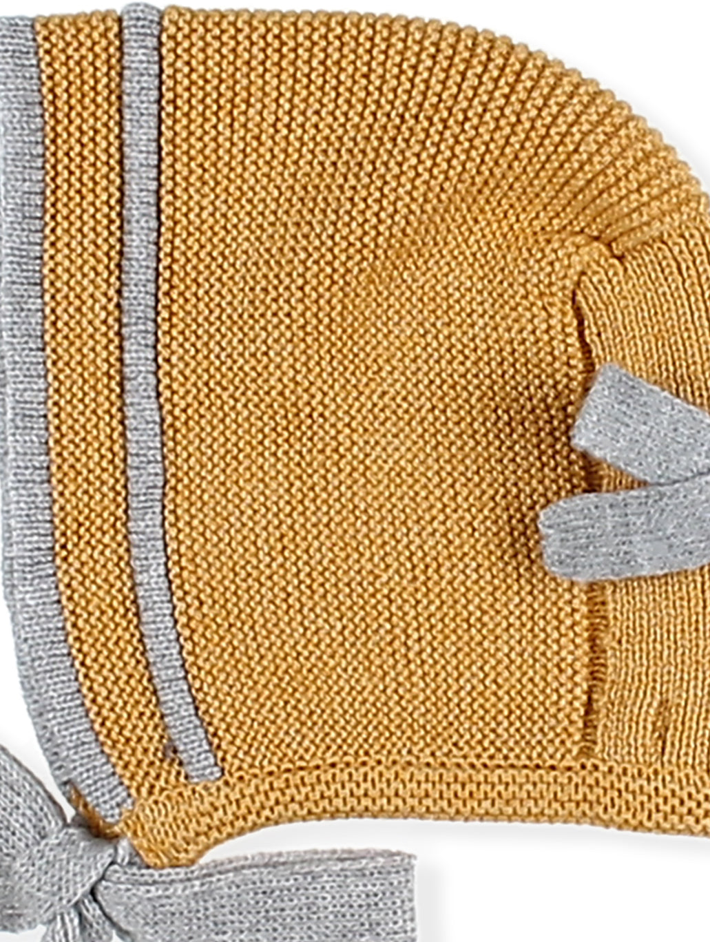 AW24 FOQUE Mustard & Grey Girls Knitted Dress & Bonnet - 5212
