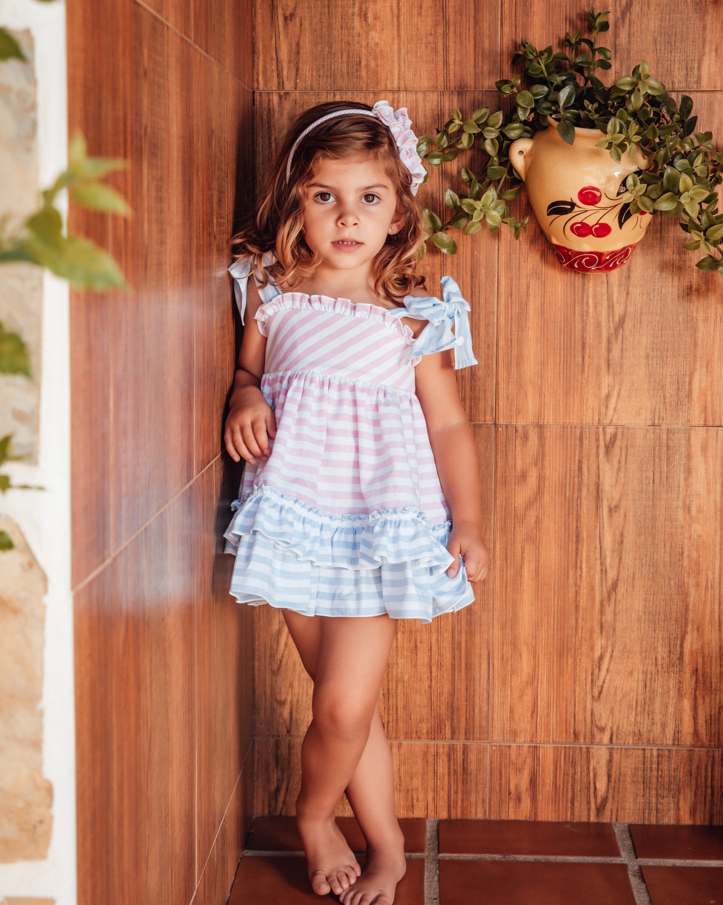 BABINE Stripe Blue & Pink Girls Dress - 2422850