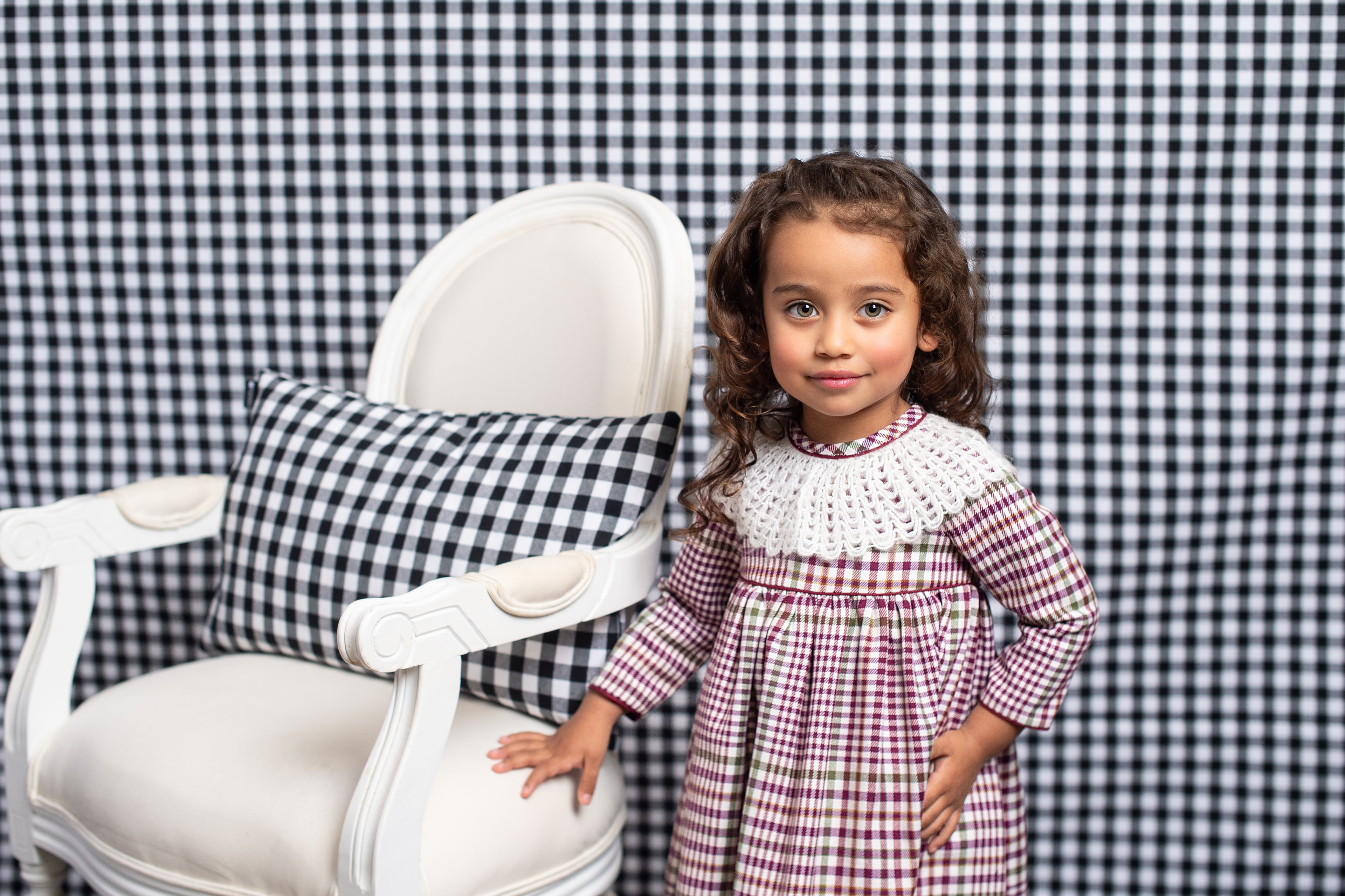 AW24 FOQUE Burgundy Check Girls Dress - CLEARANCE SALE