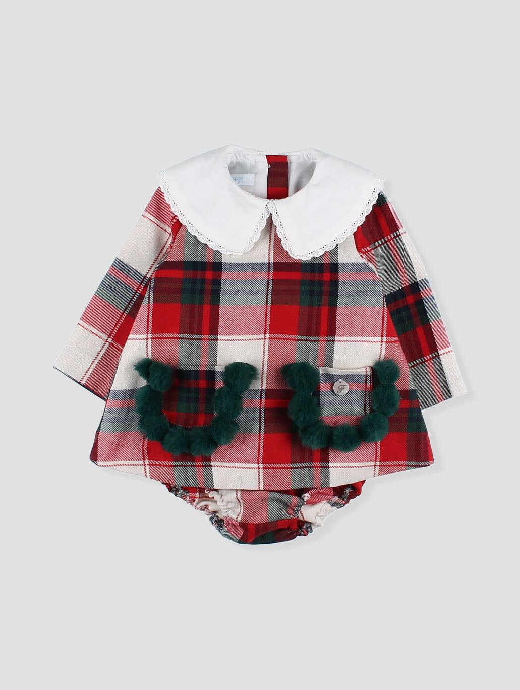AW24 FOQUE Tartan Girls Pom Pom Dress & Knickers - CLEARANCE SALE