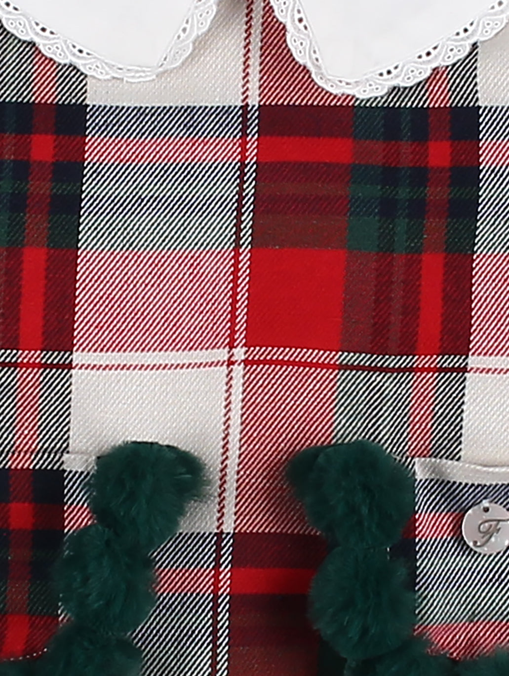 AW24 FOQUE Tartan Girls Pom Pom Dress & Knickers - CLEARANCE SALE