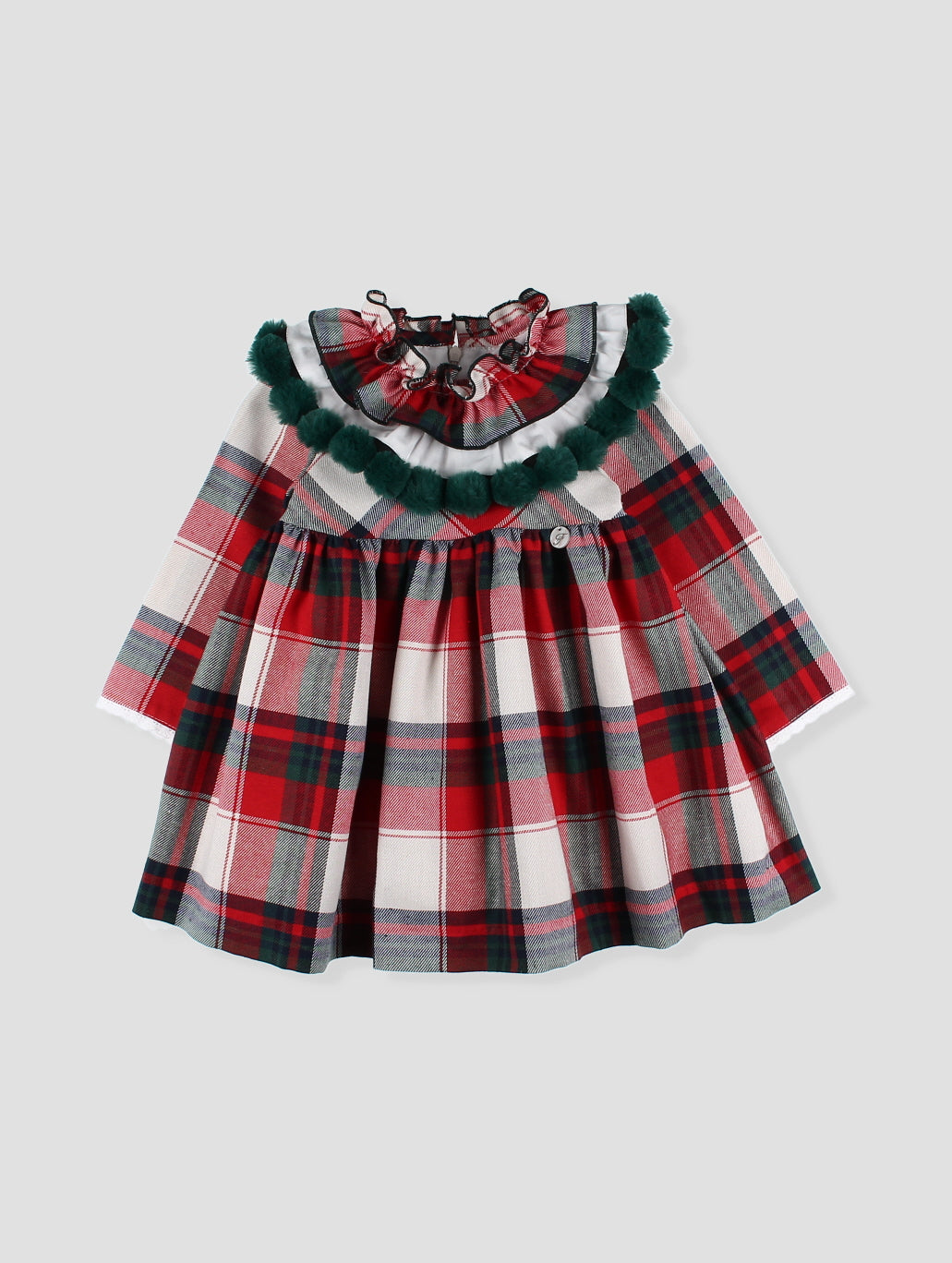 AW24 FOQUE Red Tartan Pom Pom Girls Dress - CLEARANCE SALE