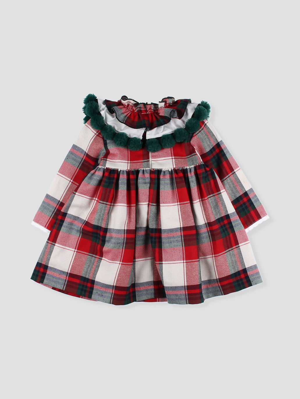 AW24 FOQUE Red Tartan Pom Pom Girls Dress - CLEARANCE SALE