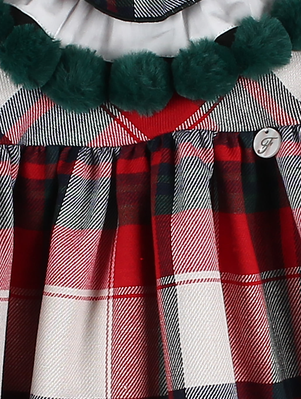 AW24 FOQUE Red Tartan Pom Pom Girls Dress - CLEARANCE SALE