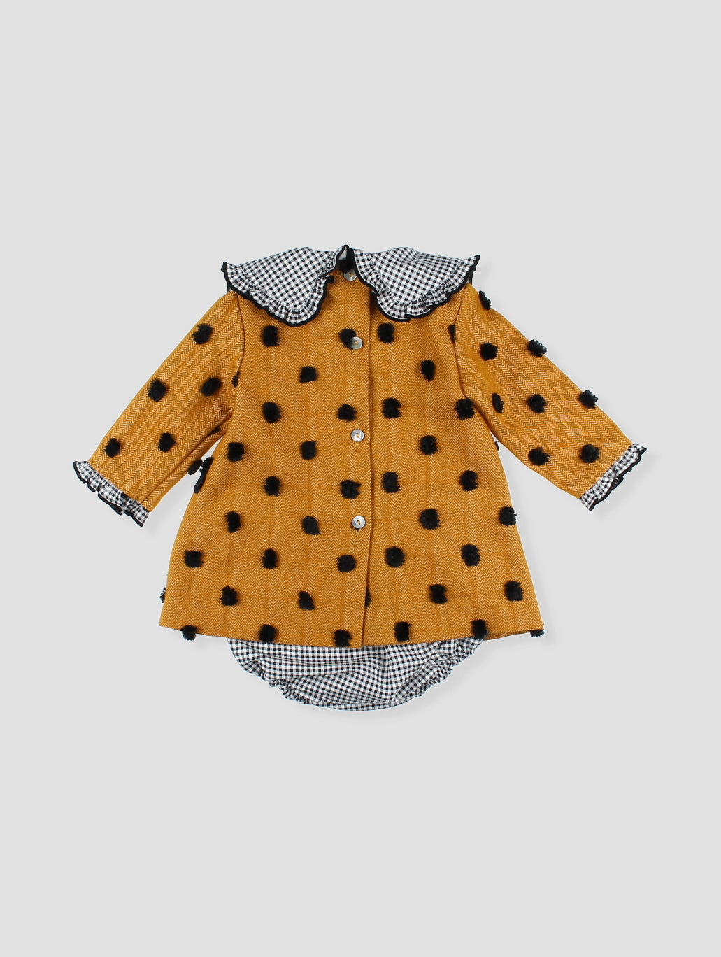 AW24 FOQUE Plumeti Mustard & Black Girls Dress & Knickers - CLEARANCE SALE