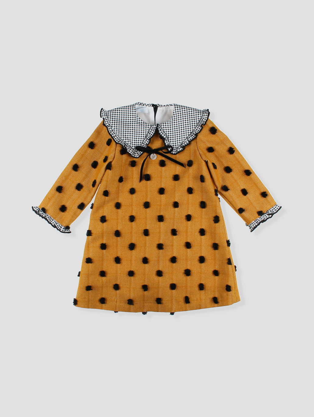 AW24 FOQUE Plumeti Mustard & Black Girls A-Line Dress - CLEARANCE SALE