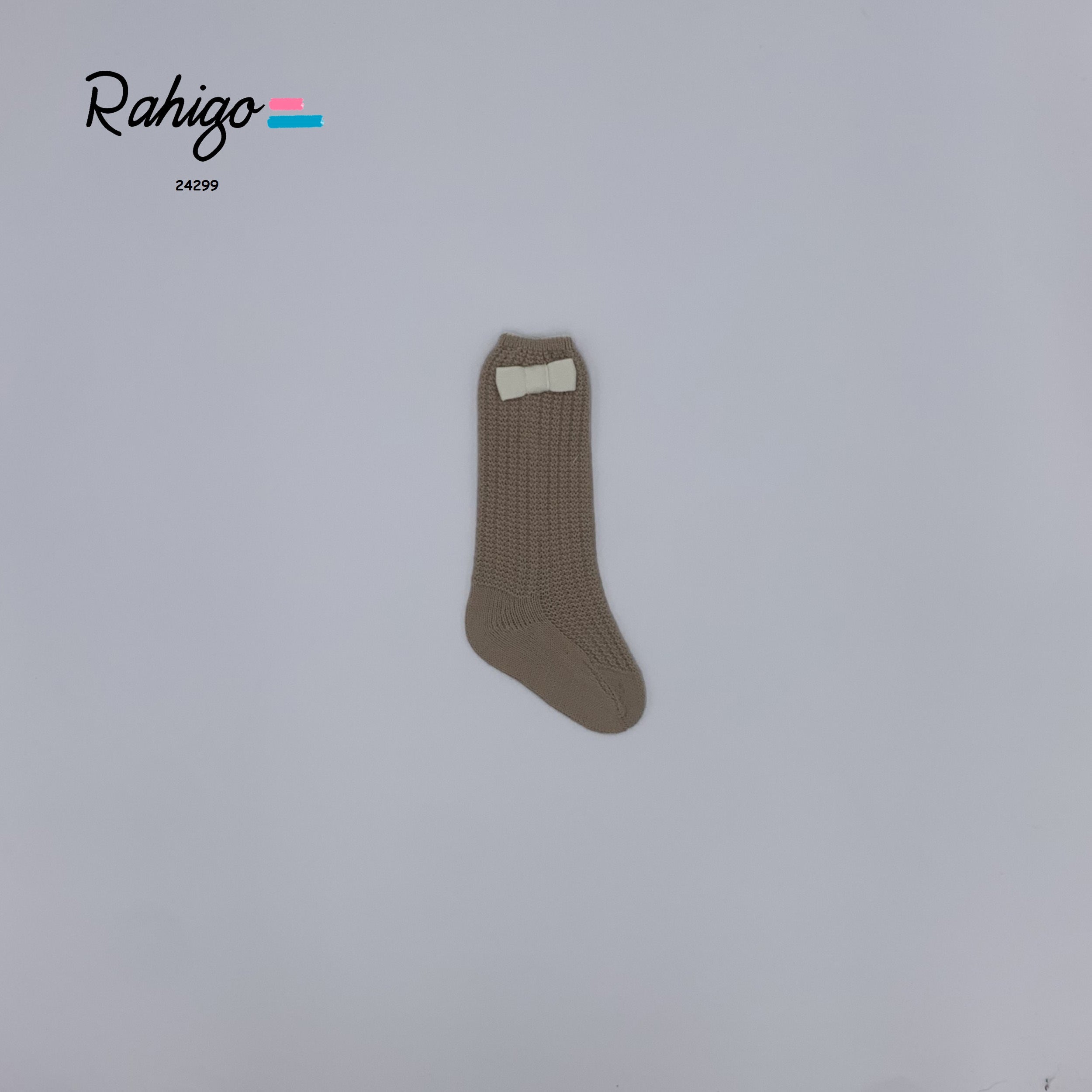 RAHIGO AW24 Camel & Cream Bow Girls Knee Socks - CLEARANCE SALE