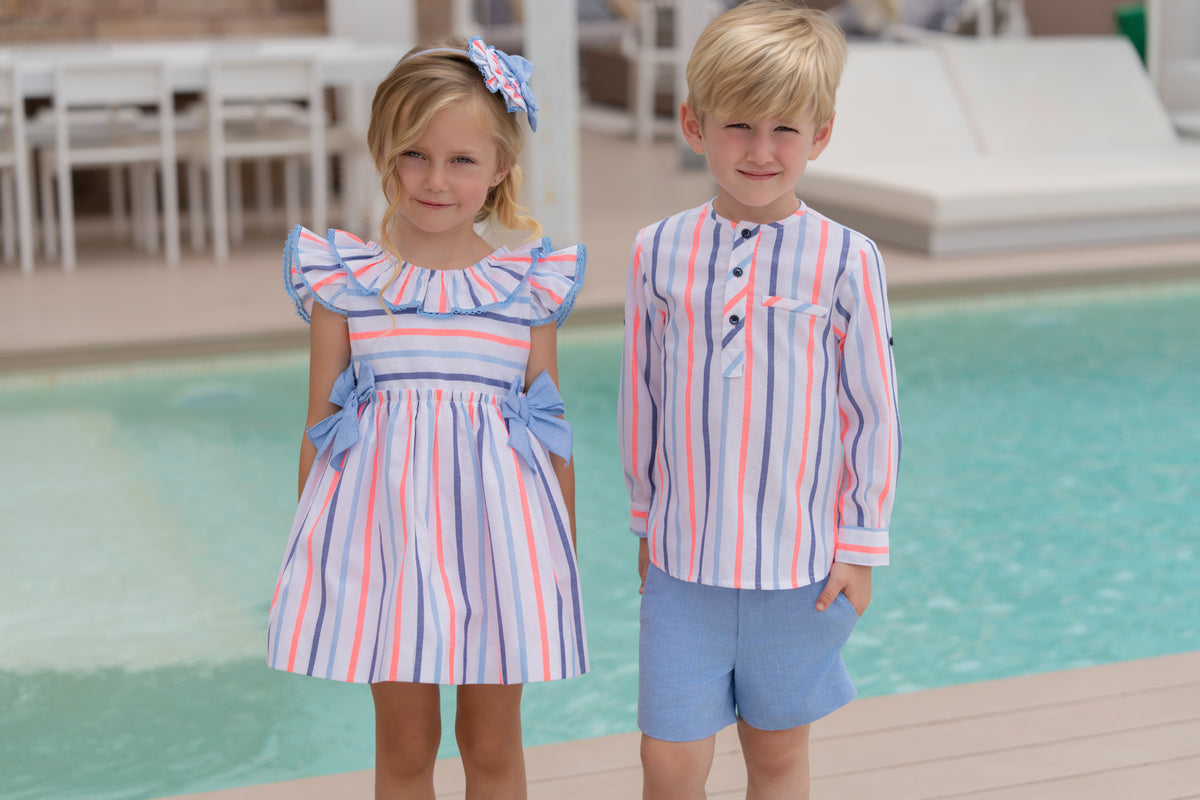 Miranda Neon and Blue Stripe boys shorts set styled alternate view