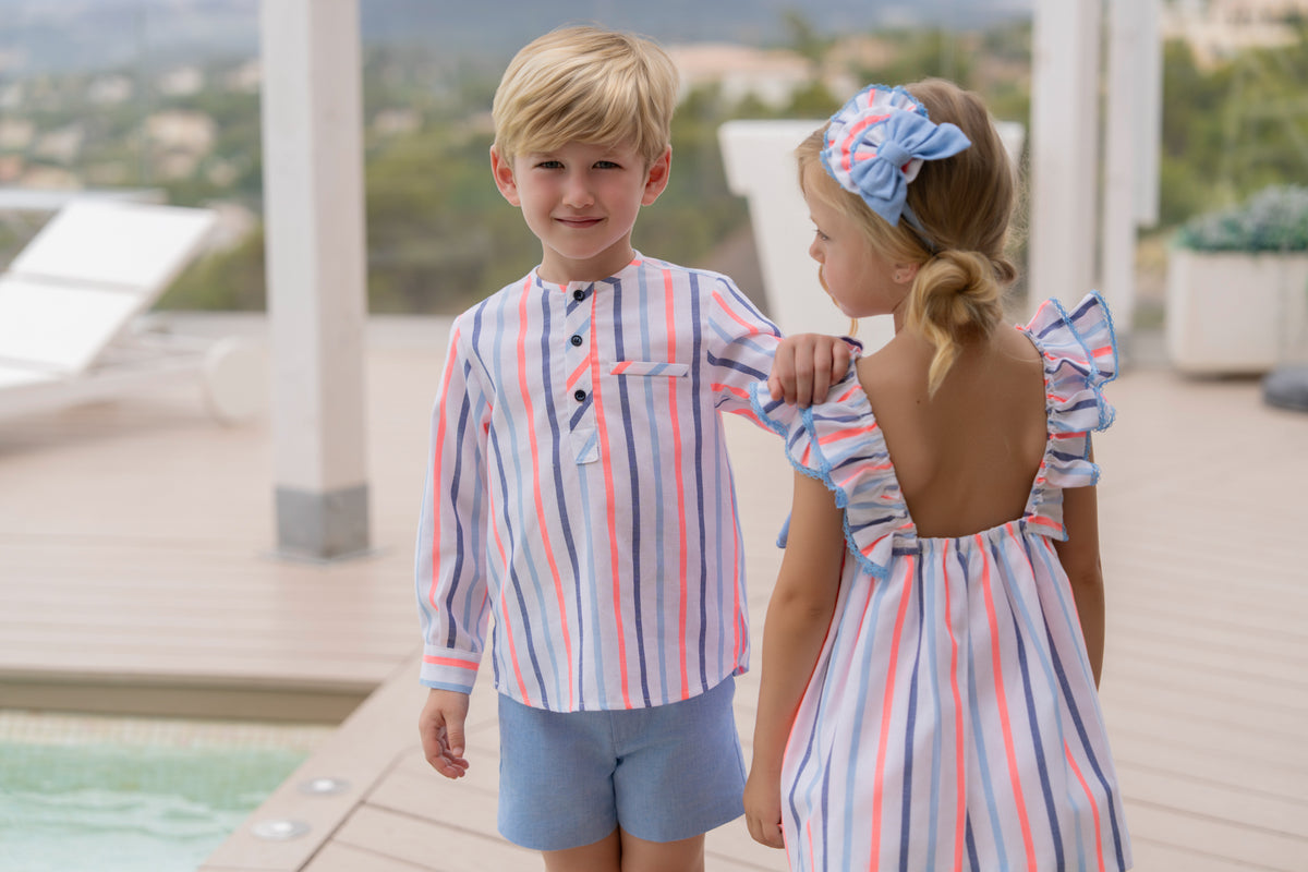 Miranda Neon and Blue Stripe boys shorts set collection styling