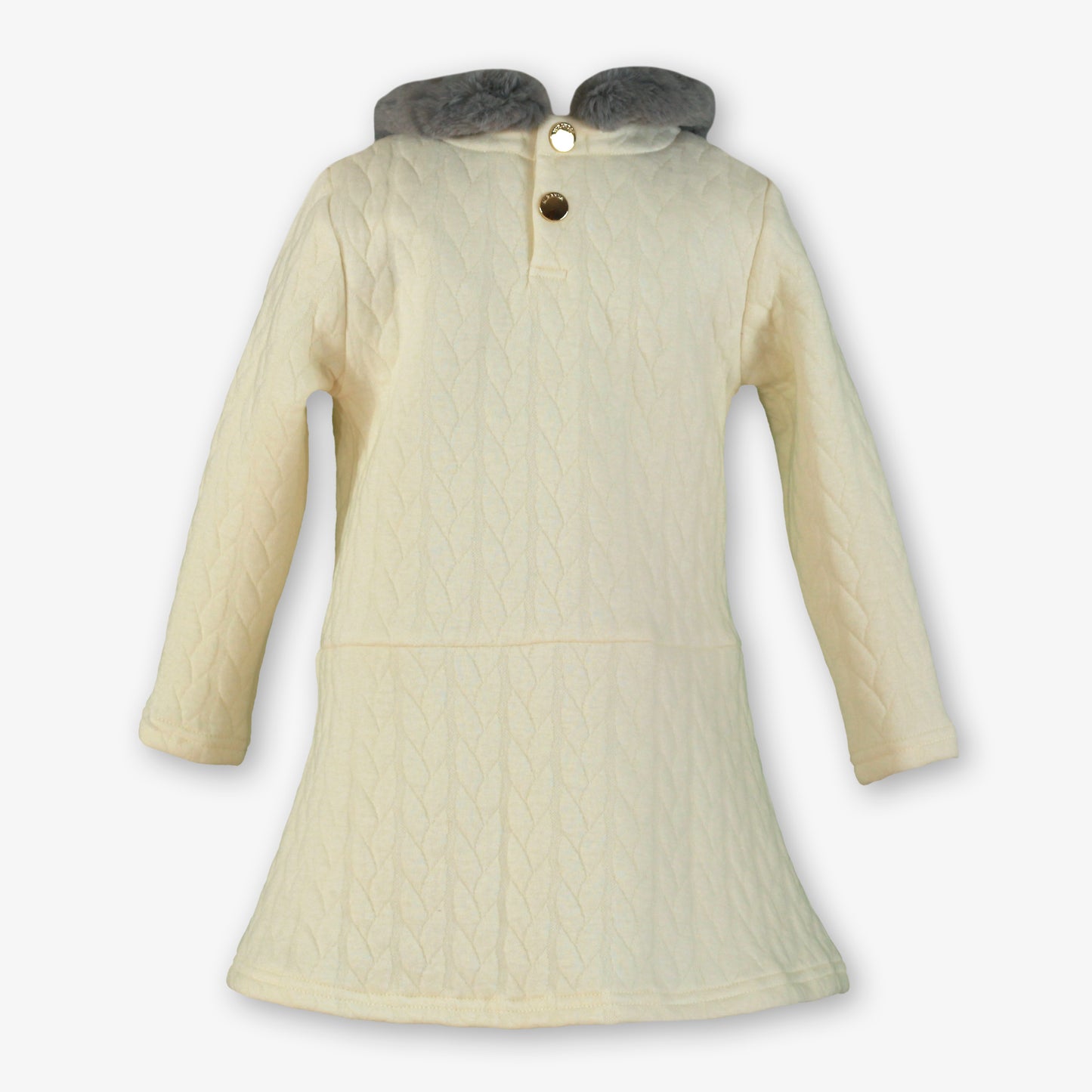 PRE ORDER AW25 MIRANDA Girls Cream A-Line Cable Knit Dress with Faux Fur Collar - 247V
