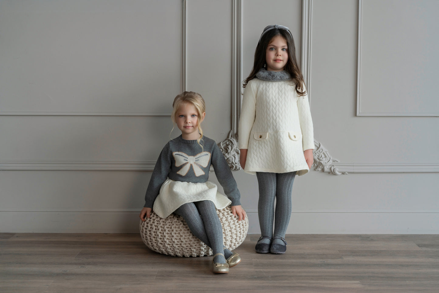 PRE ORDER AW25 MIRANDA Cream & Grey Girls Skirt Set with Gilet - 248