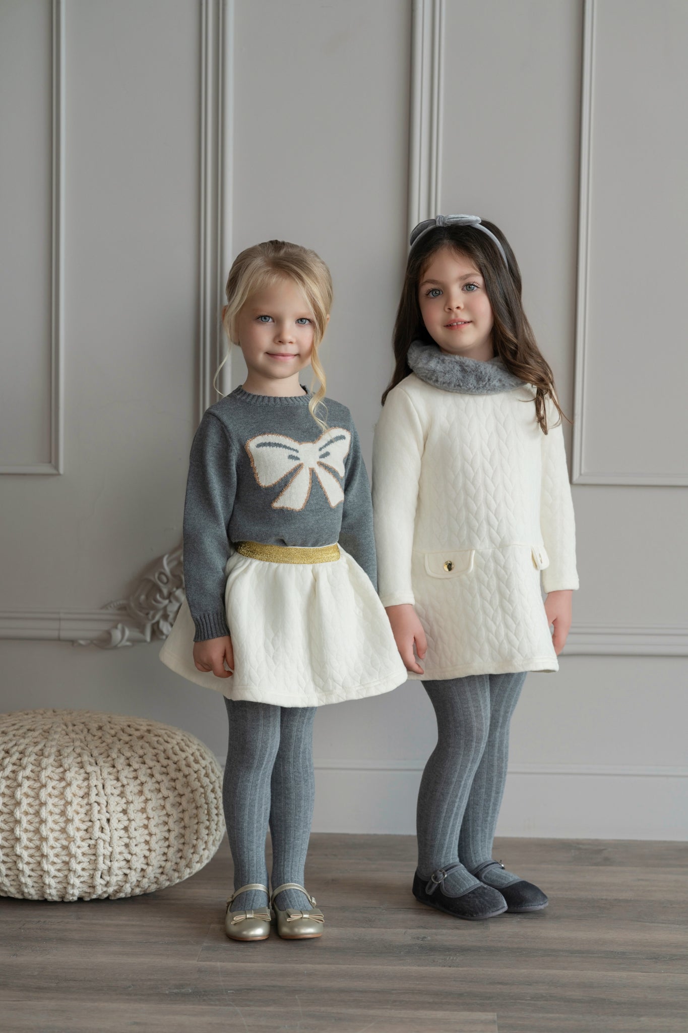 PRE ORDER AW25 MIRANDA Cream & Grey Girls Skirt Set with Gilet - 248