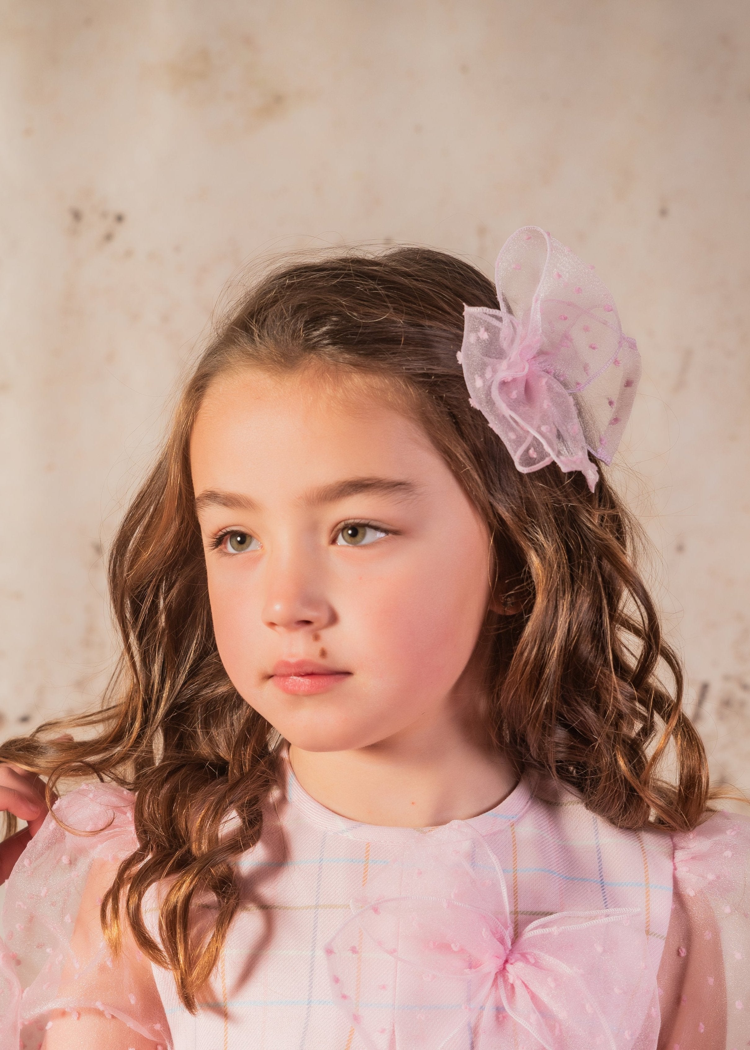 BABINE AW24 Cuadros Girls Pink Organza Bow Clip