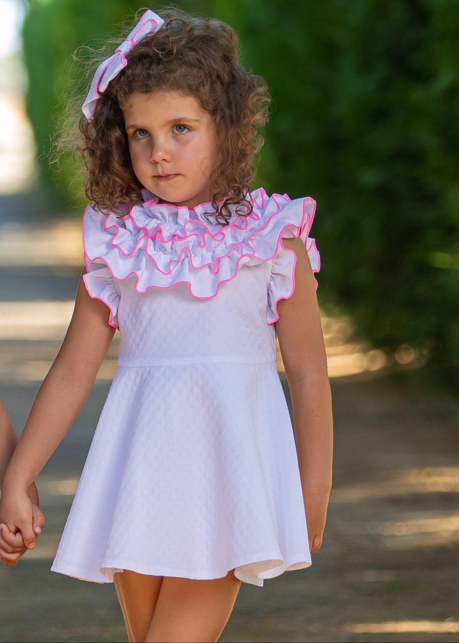 girls neon dress BABINE Paz Girls White & Neon Pink Dress