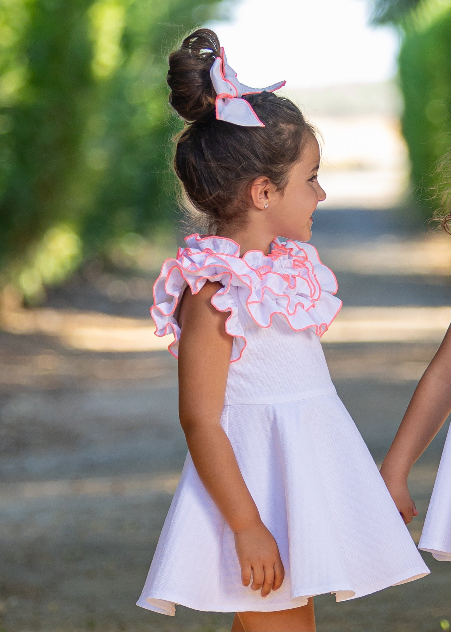 BABINE SS25 Paz Girls White & Neon Orange Dress - 2522829
