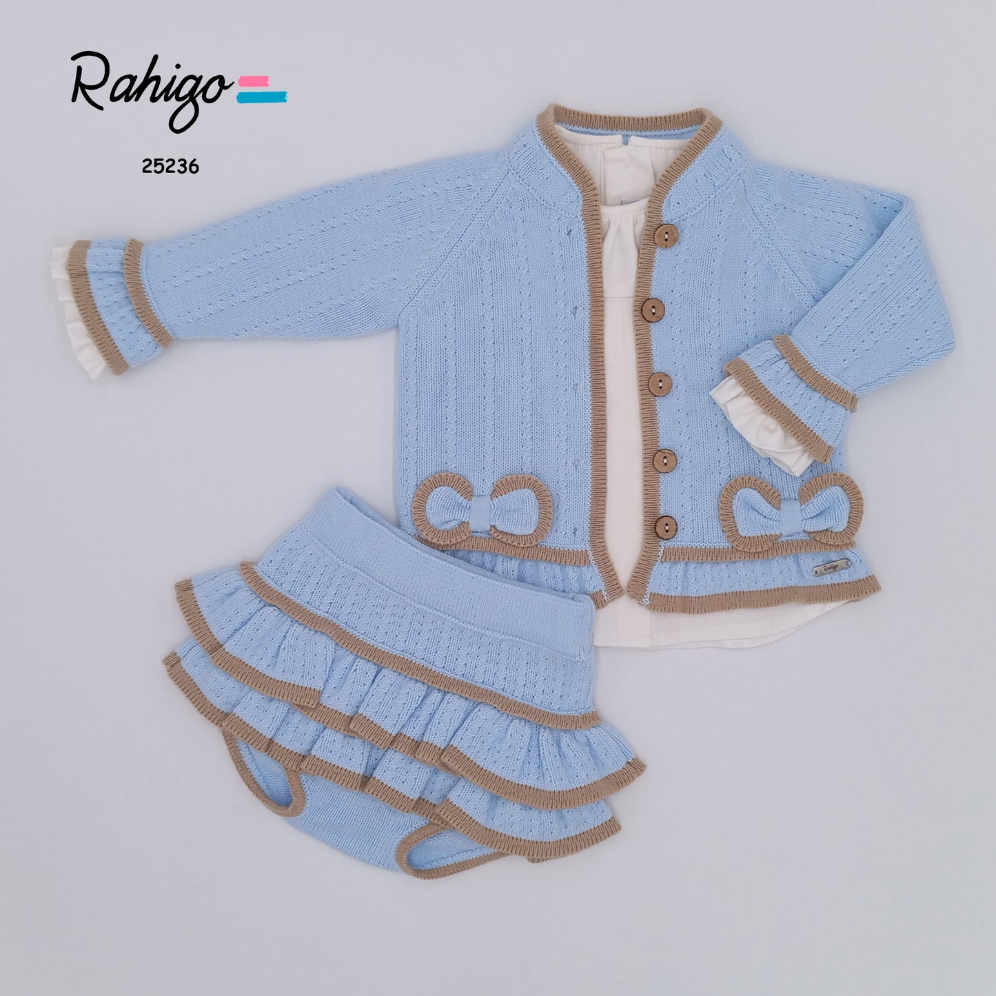 AW25 RAHIGO Blue & Camel Girls Jam Pant Set with Cardigan - 25236
