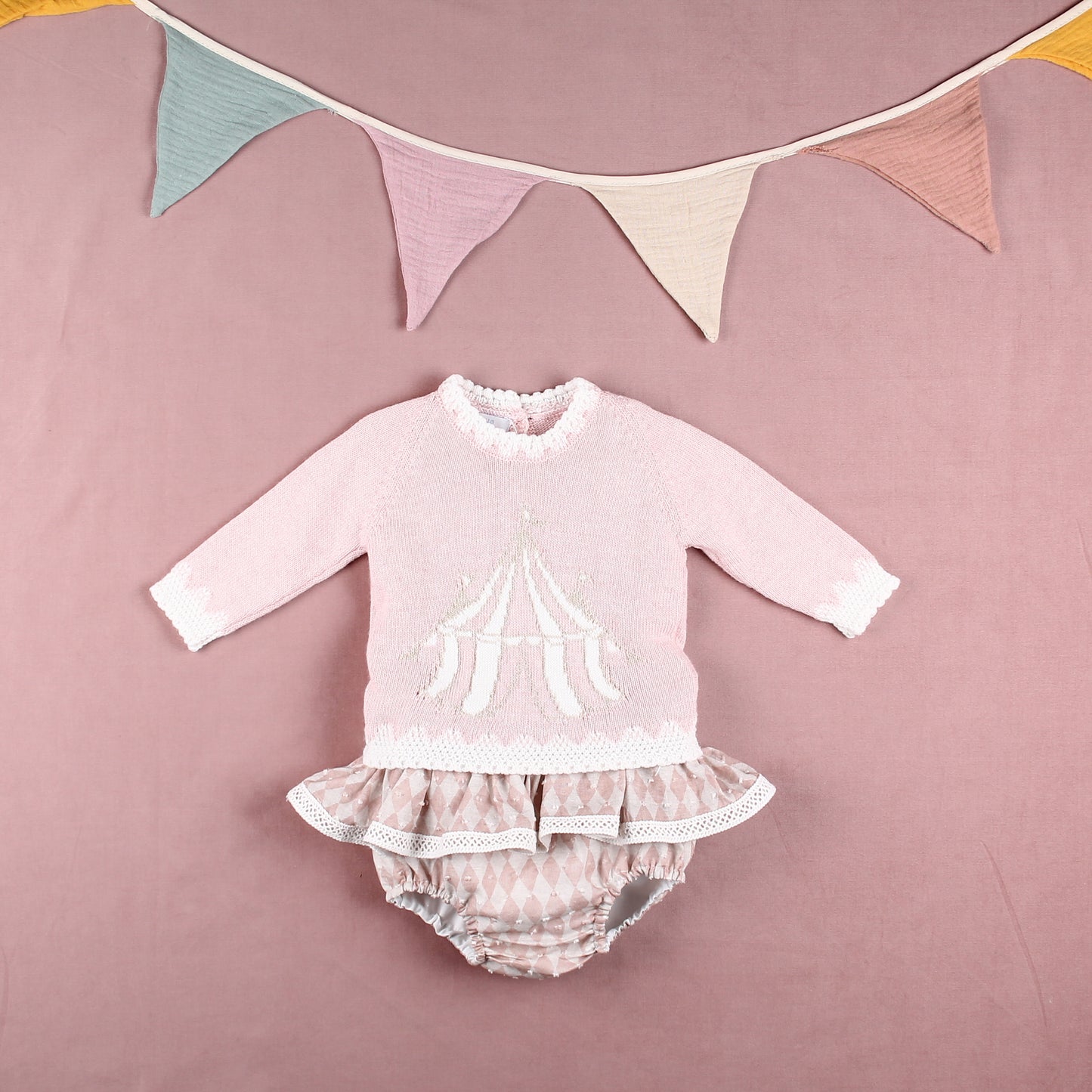 AW25 FOQUE Circo Girls Pink Harlequin Jam Pant Set