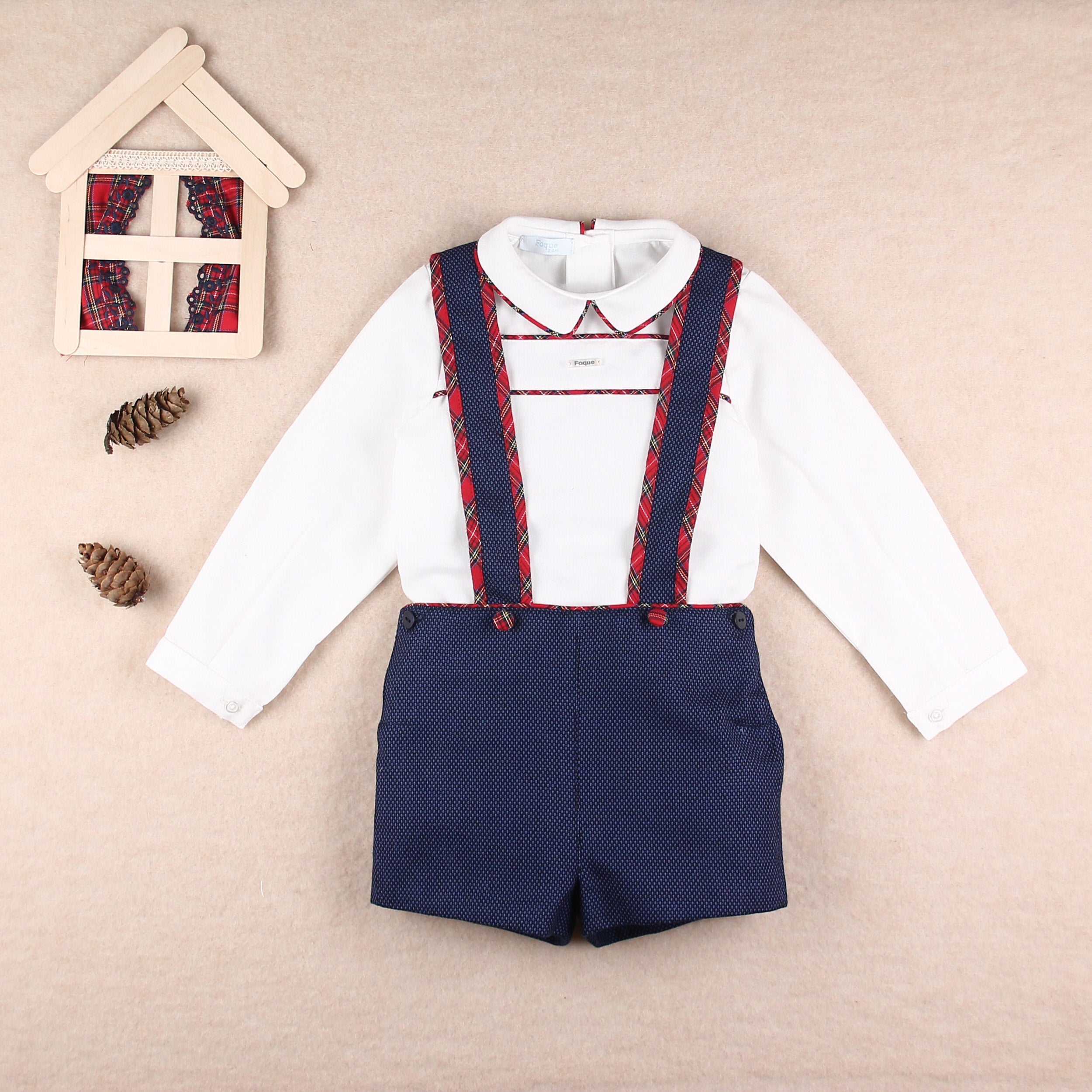 AW25 FOQUE Galletas Boys Navy & Red Tartan Short Set