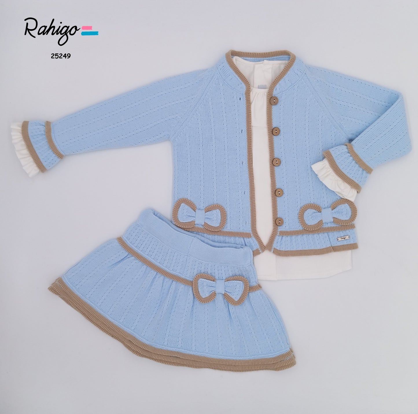 AW25 RAHIGO Blue & Camel Girls Skirt Set with Cardigan - 25249