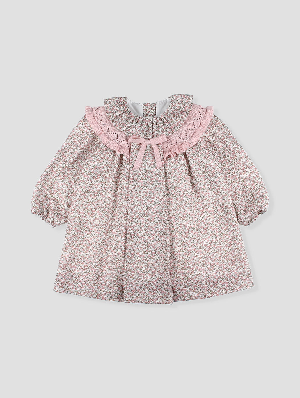 AW25 FOQUE Ladera Girls Pink Floral A-Line Dress with Knitted Shawl Collar