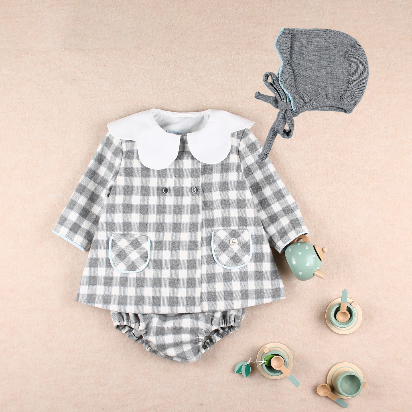 AW25 FOQUE Los Fogones Girls Blue & Grey Dress & Knickers