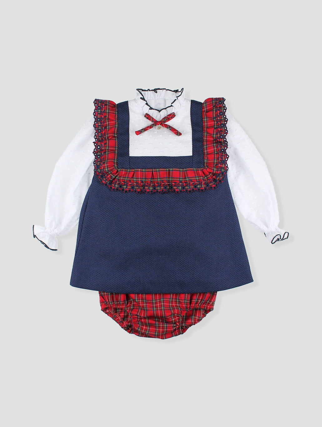 AW25 FOQUE Galletas Girls Navy Tartan Dress & Knickers