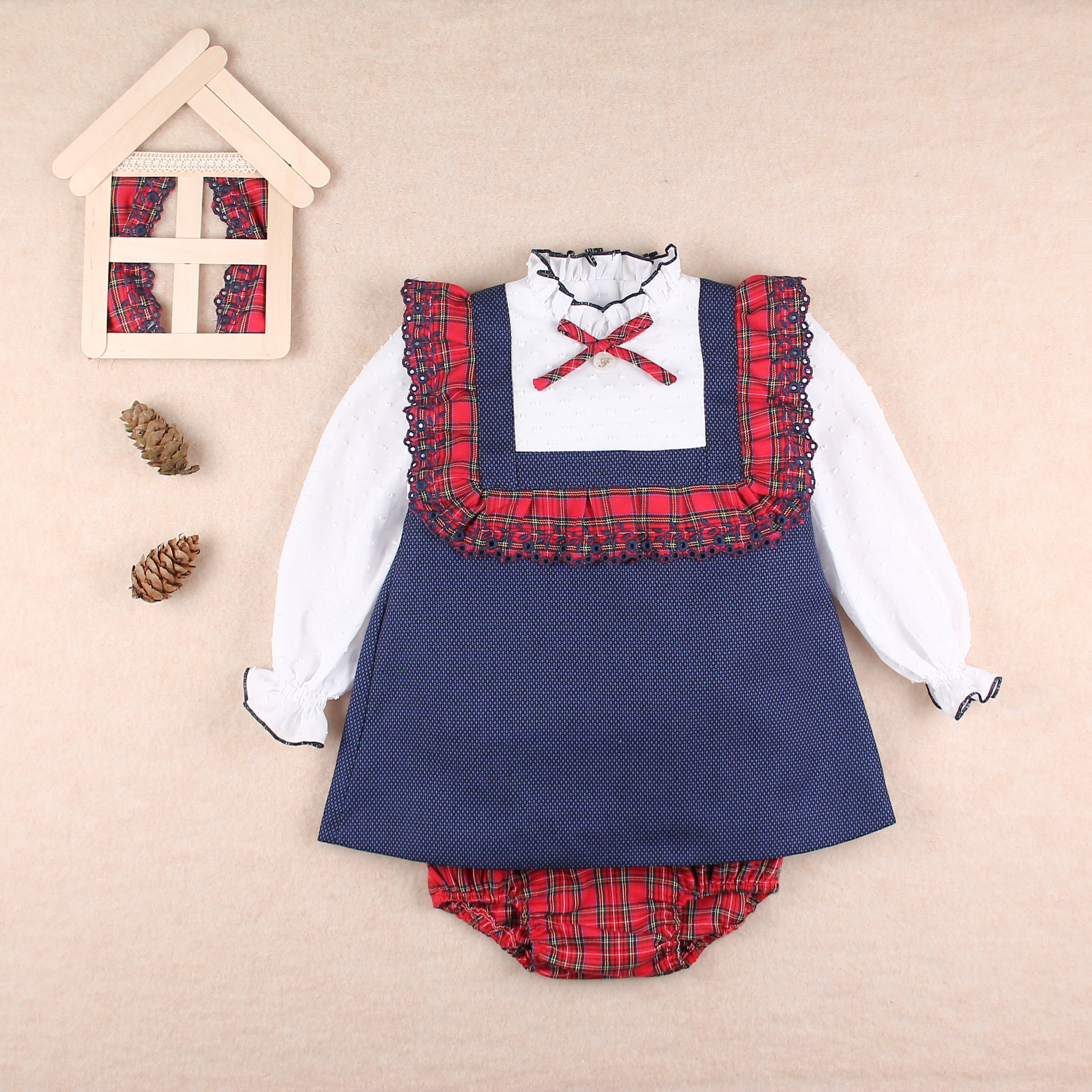AW25 FOQUE Galletas Girls Navy Tartan Dress & Knickers