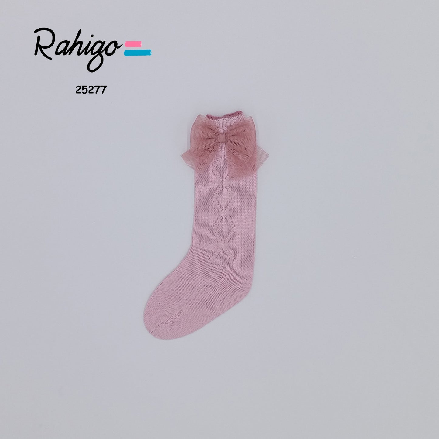 AW25 RAHIGO Pink Girls Tulle Bow Socks - 25277