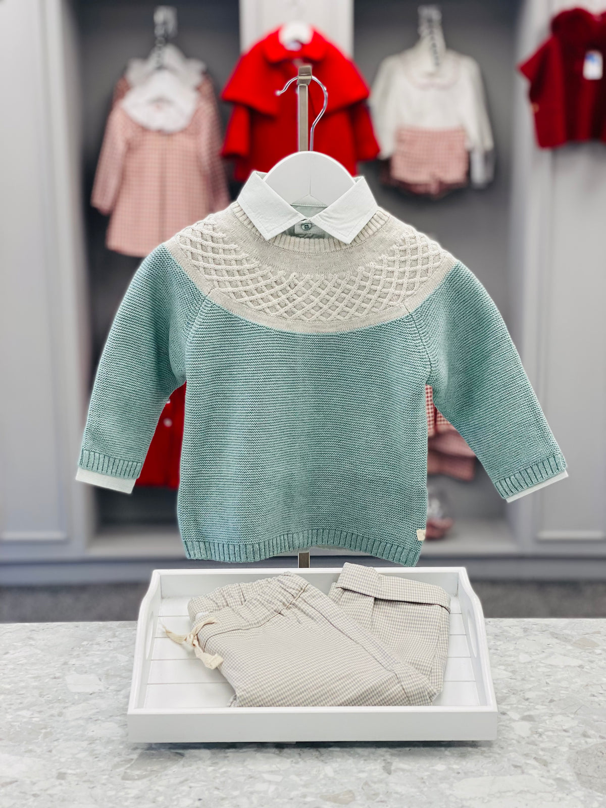 TUTTO PICCOLO Boys Green & Grey Trouser Set with Jumper
