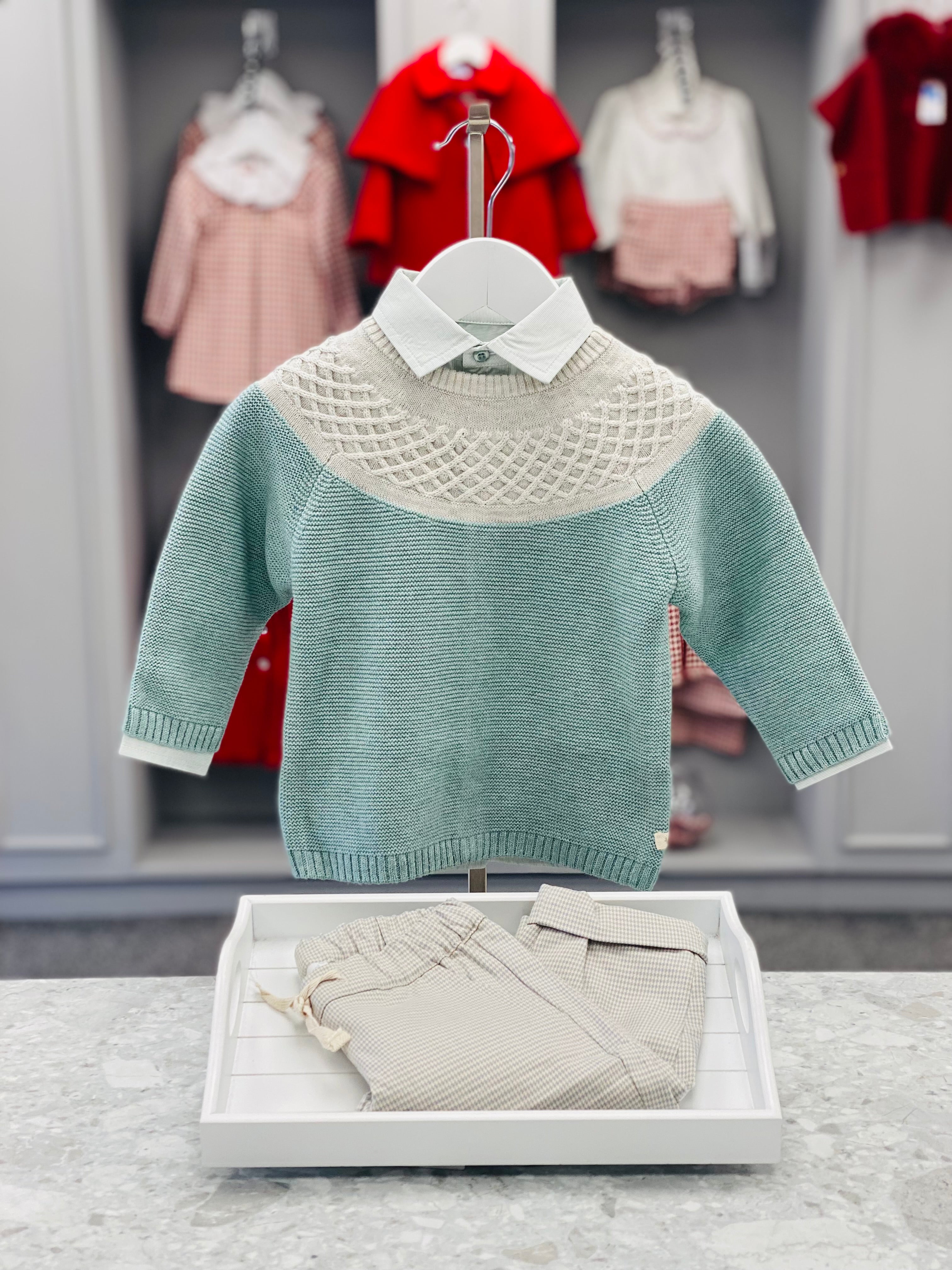 AW25 TUTTO PICCOLO Boys Green & Grey Trouser Set with Jumper