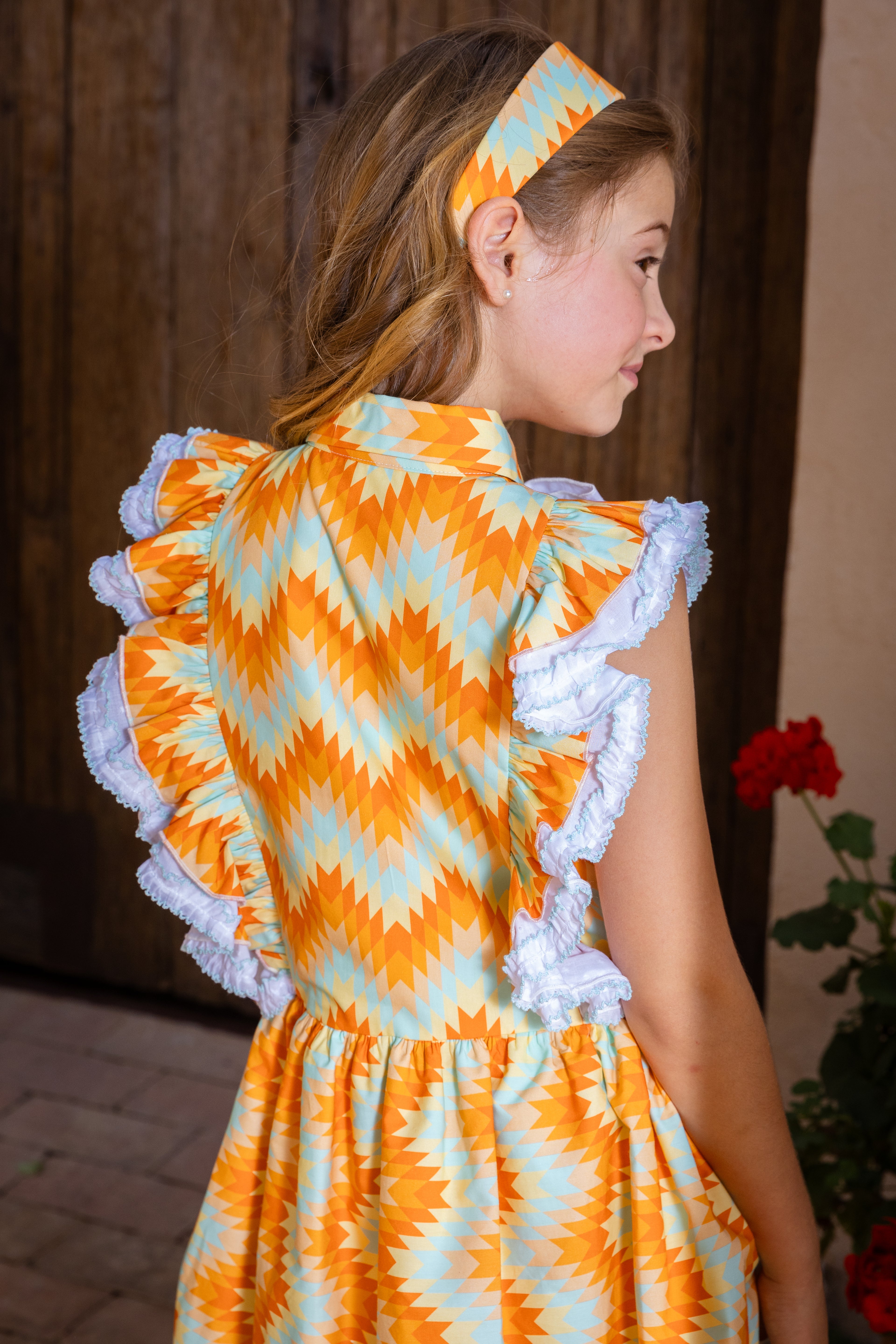 ROCHY SS25 Flecha Orange & Mint Zig Zag Girls Dress - 25356