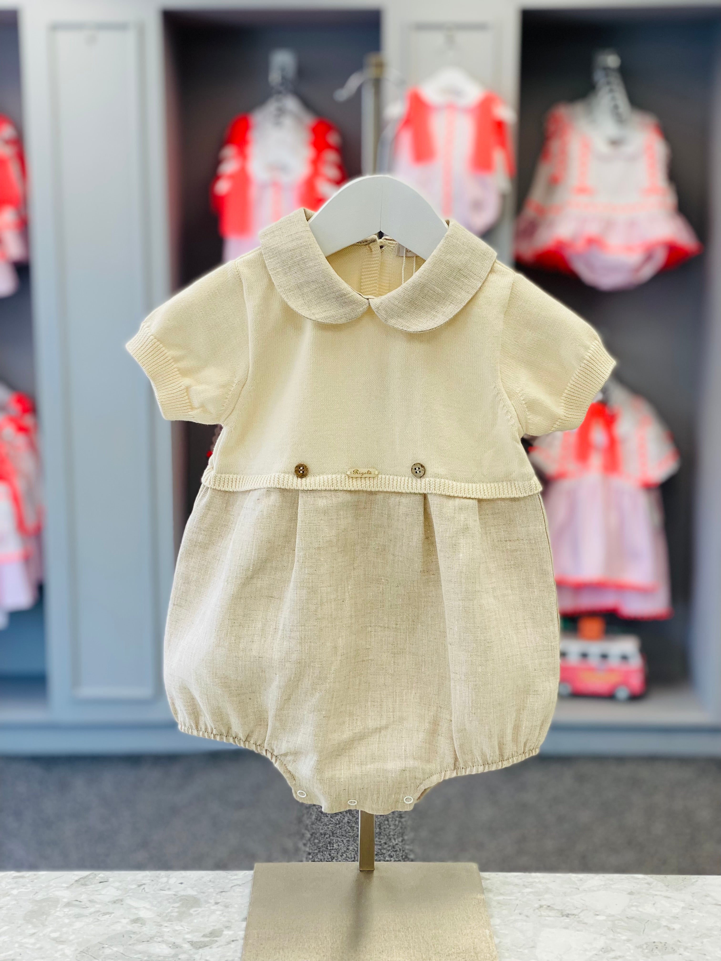 RIGOLA SS25 Boys Pearl Beige Cotton & Linen Romper - CLEARANCE SALE